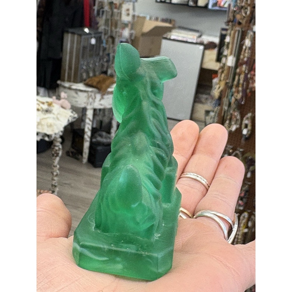 Boyd Glass Scottie JB Dog Figurine Green Frosted Satin Vintage Stamped - Picture 3 of 6